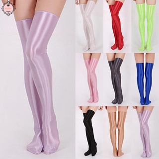 Women Sexy Oil Shiny Glossy Wet Stretchy Soft  Socks Non-Slip  Elasticity Thin