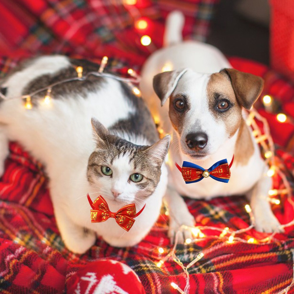 ปลอกคอ-ประดับโบ-สามารถปรับได้-เหมาะกับงานปาร์ตี้คริสต์มาส-สําหรับสัตว์เลี้ยง-สุนัข-แมว