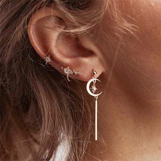 3 Pcs/Set Fashion Gold Color Star Moon Stud Earrings For Women Exquisite Earrings Set Jewelry 2020 Party Girlfriend Gift