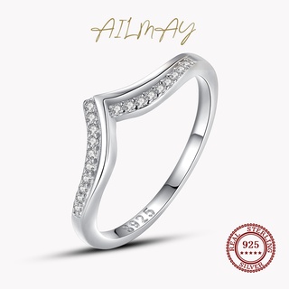 Ailmay แหวนเงินแท้ 925 รูปตัว V คุณภาพสูง แฟชั่นโรแมนติก เครื่องประดับ สําหรับผู้หญิง งานแต่งงาน