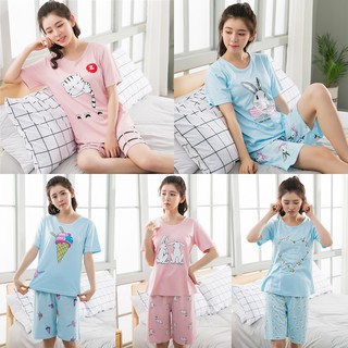 สินค้า ES.2020 ชุดนอนแขนสั้นขาสั้น ชุดนอนผ้าคอตตอน ชุดนอนลายการ์ตูน ชุดนอนผู้หญิง ชุดนอนสไตล์เกาหลี