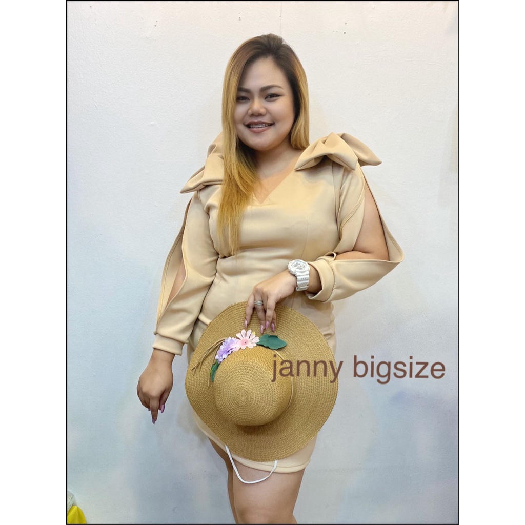 janny-bigsize-p31-ชุดออกงาน-เดรสสกินนี่-สาวอวบ-เดรสสำหรับสาวอวบแขนชีฟองผ่า-โบว์ไหล่