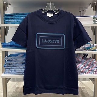 【NEW】Lacoste เสื้อยืดลําลองสําหรับผู้ชายผ้าฝ้ายแขนสั้นคอกลมพิมพ์ลายตัวอักษร