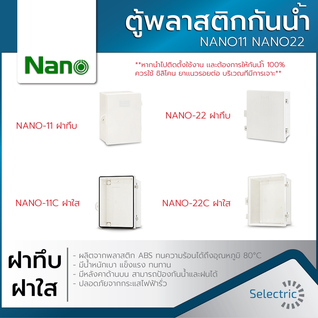 ราคาและรีวิวตู้กันน้ำ ตู้พลาสติก ฝาทึบ ฝาใส NANO11 NANO22 ตู้ไฟ
