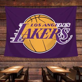ผ้าแขวนผนัง ตกแต่งห้อง สวยงามผ้าเอ็นบีเอแขวนผ้าบาสเก็ตบอลสัญลักษณ์ทีมพื้นหลังผ้าใหม่ Lakers Clippers มาตรฐานพรมสองชั้นปก