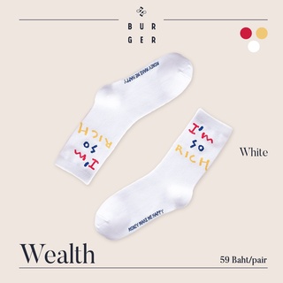 Wealth <White> ถุงเท้าแฟชั่น สายสตรีท ถุงเท้าครึ่งแข้ง ราคาถูก คุณภาพดี