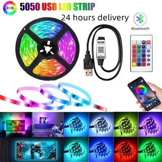 แถบไฟ LED RGB SMD 5050 บลูทูธ 24 คีย์ พาวเวอร์ซัพพลาย USB สําหรับตกแต่งผนังห้อง B+X