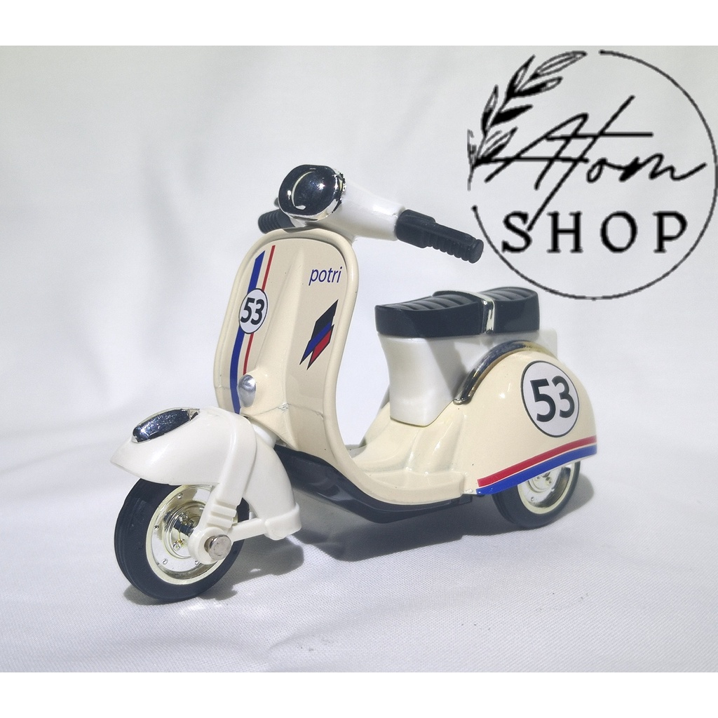 โมเดลรถเวสป้า-สีขาว-โมเดลรถ-โมเดลรถเหล็ก-ของสะสม-รถสะสม-model-vespa-โมเดลรถมอเตอร์ไซค์-ของขวัญ-วินเทจ-คลาสสิค