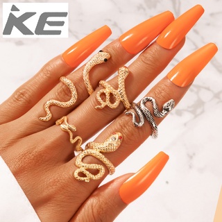 creative geometric ring gold and silver mixed color snake-shaped 5-piece ring for girls for wo