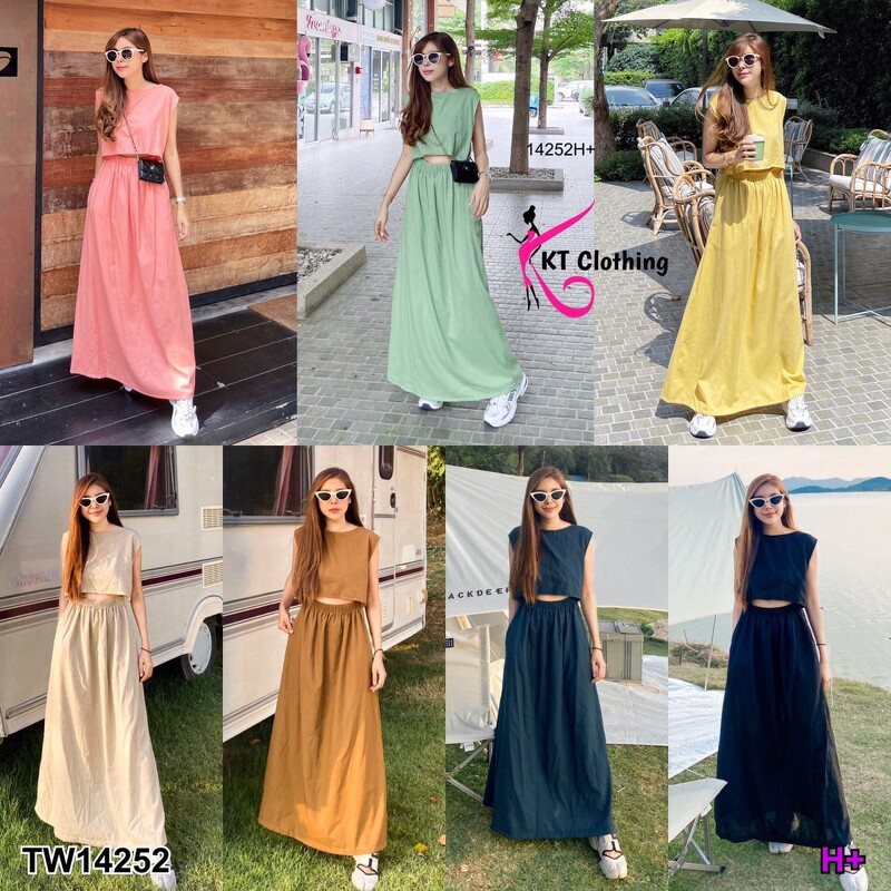 maxi-dress-เดรสยาว-แขนกุด-ช่วงเอวเว้าหน้า-เอวดึงยางสม็อกยืดได้-kp14252