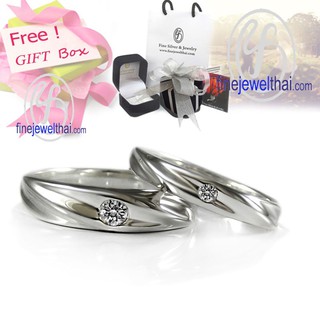 Finejewelthai-แหวนคู่-แหวนเงิน-เงินแท้ 925-แหวนหมั้น-แหวนเพชร-Couple-Diamond Cz-silver-wedding-ring - Gift_set35