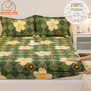 ผ้าปูที่นอน ผ้าฝ้าย 100% ลายดอกไม้ คุณภาพสูง สําหรับเตียงควีนไซซ์ คิงไซซ์