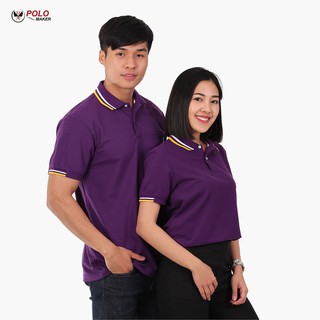 เสื้อโปโล สีม่วงเข้ม ขลิบขาว-เหลือง  PK113 - Polomaker