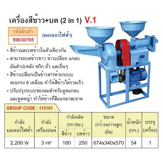 เครื่องสีข้าว-บด-2-200w-2in1-v-1-ตะแกรงนิ่ง-มีรับประกันมอเตอร์-และมีจำหน่ายอะไหล่