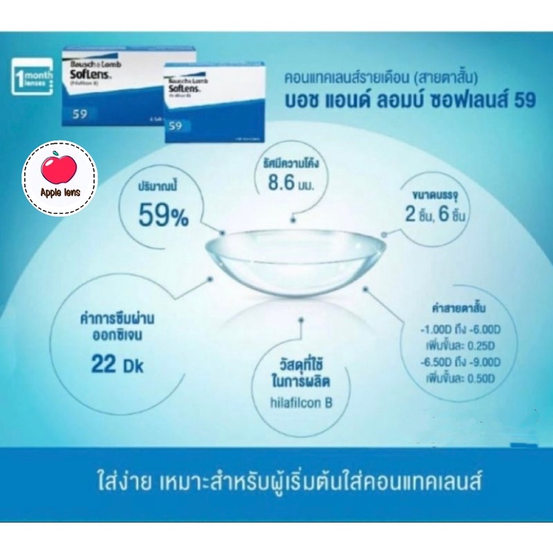 bausch-amp-lomb-soflens-59-เลนส์ใส-รายเดือน-1-คู่แบ่งขาย-ไม่มีกล่อง