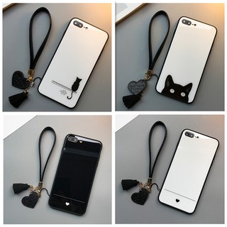 เคสโทรศัพท์มือถือ ฝาหลังกระจกนิรภัย TPU ลายแมวน่ารักสําหรับ iphone 6 7 8 Plus X XS XR XMax