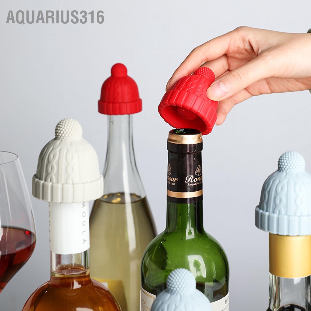 aquarius316-จุกปิดขวดไวน์-ซิลิโคน-รูปหมวกบีนนี่-ใช้ซ้ําได้-สําหรับเก็บรักษาเบียร์-วิสกี้