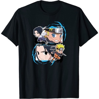 เสื้อยืดโอเวอร์ไซส์เสื้อยืด พิมพ์ลาย Naruto Shippuden Sasuke SD Fight Frames สําหรับผู้ชายS-3XL