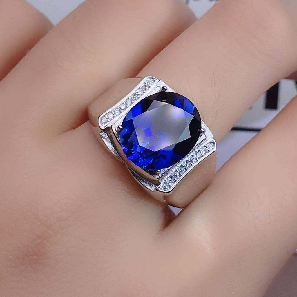 แหวนเงิน-s925-ประดับเพชรคริสตัล-สีฟ้า-เครื่องประดับแฟชั่น-สําหรับผู้ชาย-ผู้หญิง-คู่หมั้น-งานแต่งงาน