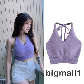 Bigmall- เสื้อกล้ามคอวีแขนกุดสีพื้นสําหรับผู้หญิง