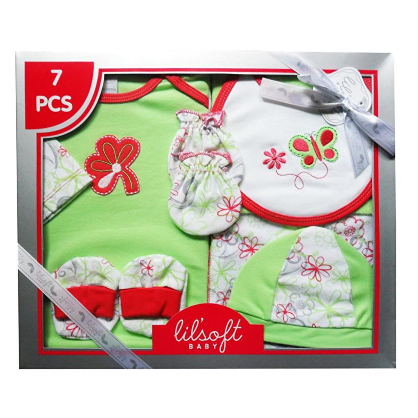 baby-gift-set-ชุดของขวัญ-เด็กแรกเกิด-7-ชิ้น-ลายดอกไม้-สีเขียวแดง
