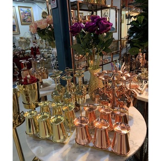 julep copper color s/s glass set of 6 pcs. Include gold rack แก้วนำ้สีพิงค์โกล พร้อมฐานวางแก้วสีทอง