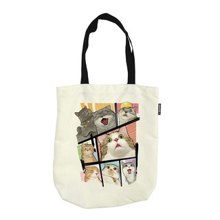 กระเป๋าสะพายข้าง พับเก็บได้ ลดโลกร้อน ลาย แมวเงิบ ผ้าแคนวาส พกพาง่าย / Oh! My Cat Foldable shoulder bag Canvas