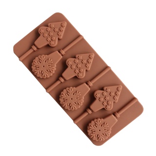 พิมพ์ซิลิโคน พร้อมไม้ Lollipop ช็อคโกแลต Xmas Snowflake &amp;Tree Chocolate Mold Silicone Mold พิมพ์วุ้น  พิมพ์มินิช็อค