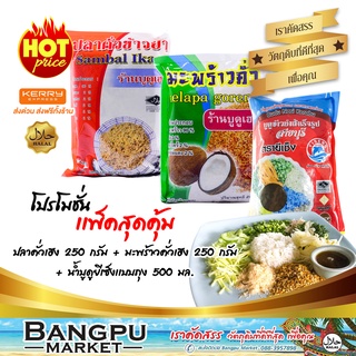 ชุดข้าวยำเล็ก4 (พร้อมทาน) ปลาคั่วเฮง250g.+มะพร้าวคั่วเฮง250g.+น้ำบูดูข้าวยำยีเซ็งแบบถุง500มล.