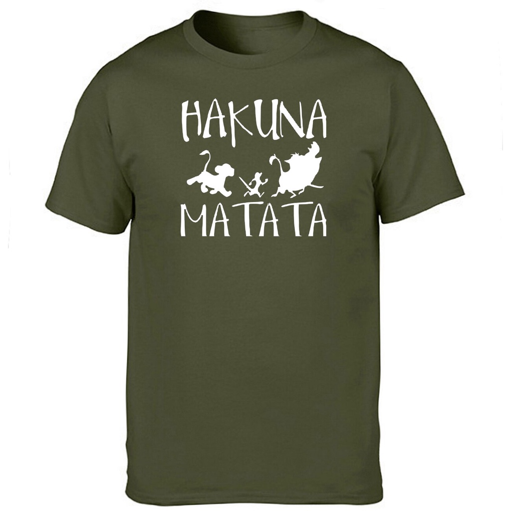 เสื้อยืดผ้าฝ้ายพิมพ์ลายคลาสสิก-เสื้อยืดแขนสั้นลําลอง-ผ้าฝ้าย-พิมพ์ลายการ์ตูน-hakuna-matata-the-lion-king-แฟชั่นสําหรับผู