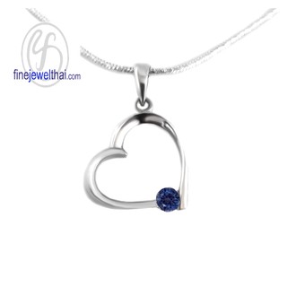 Finejewelthai จี้-ไพลิน-เงินแท้-จี้พลอย-หัวใจ-พลอยประจำเดือนเกิด/ Blue Sapphire-Pendant-Silver925 - P1102bl