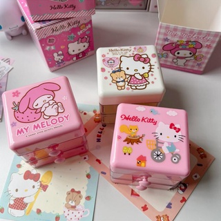 Sanrio การ์ตูน Hello Kitty น่ารัก ลิ้นชัก มินิ กล่องเก็บของ My Melody Cinnamoroll สองชั้น กล่องเครื่องประดับ ของขวัญวันเกิด