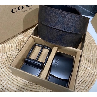 Coach Men’s Belt Double Buckle Double Sided Box Set  Belt For Gift