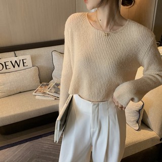 C&amp;M Women Soft Smooth Round Neck Pullover Thin Crop Top Knitted Sweater