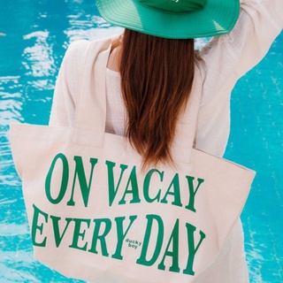 DUCKYBOY XXL TOTE - ON VACAY EVERYDAY (IVORY-GREEN)