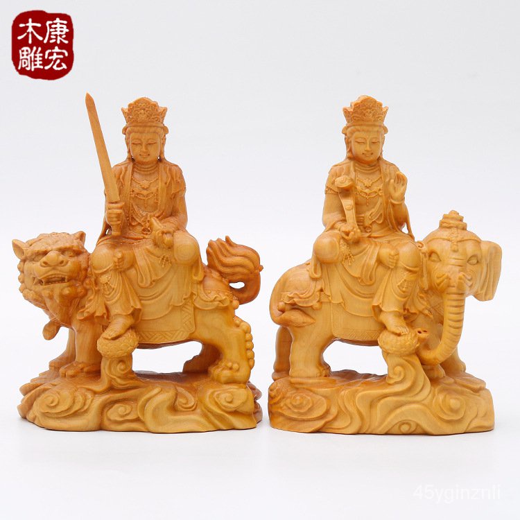 kanghong-yueqing-boxwood-ไม้แกะสลัก-manjusri-samantabhadra-ห้องนั่งเล่นทางเข้าร้านค้าเคาน์เตอร์เครื่องประดับนำโชค-h8e9