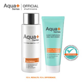 [AQUA11 ลด 130.-] AquaPlus Soothing-Purifying Toner 150 ml. &amp; Clear Complexion Moisturizer 50 ml. โทนเนอร์ มอยส์เจอร์ฯ