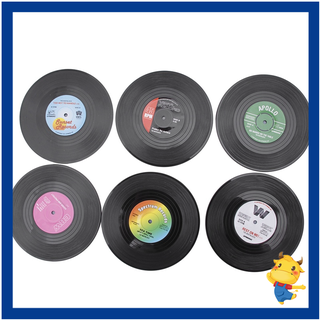 be) Fashion Vinyl Silicone Record Retro CD Type Drink Coasters Cup Mats 6pcs/ Set