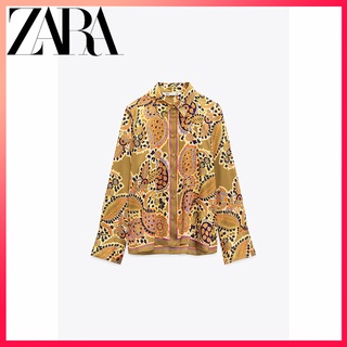 Zara เสื้อเบลาส์ ผ้าเดรป พิมพ์ลาย แฟชั่นฤดูร้อน สําหรับผู้หญิง