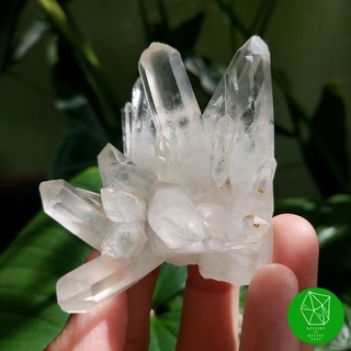 ผลึกกรีนแฟนทั่มควอตซ์ Clear Quartz Cluster with Green Fuchsite Phantom Inclusions