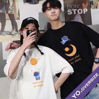 Yo.oversize 🌟20011-12 เสื้อยืดโอเวอร์ไซส์ oversize มินิมอล ลายนักบินอวกาศ ดวงจันทร์ 👨‍🚀🚀🌝