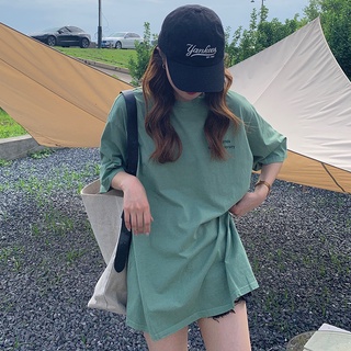 เสื้อยืดสีขาวเสื้อยืดแขนสั้น ผ้าฝ้าย ขนาดใหญ่ แบบเรียบ สไตล์เกาหลี สําหรับผู้หญิง