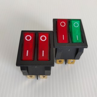 TYPE:KCD8-2212N ร็อกเกอร์สวิตช์ สวิตช์กดมีไฟ สวิตช์กระดก 3ขาคู่ มีสี:แดงกับแดง/แดงกับเขียว AC220V 15A แพ็คละ 10ชิ้น