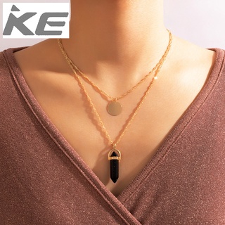 Simple Necklace Gold Disc Black Crystal Stone Pendant Combination Double Necklace for girls fo