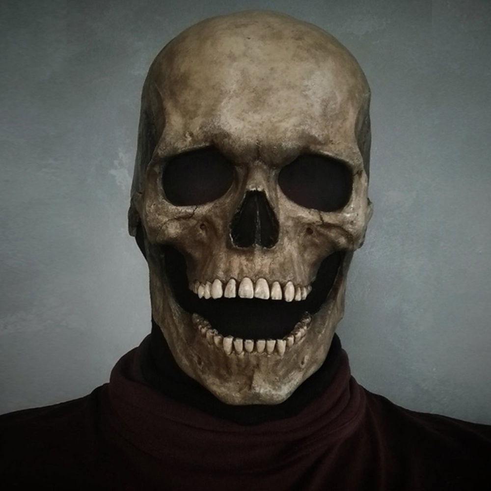 ผู้ใหญ่สยองขวัญ-skull-mask-with-moving-jaw-latex-headgear-halloween-party-skeleton-หน้ากากคอสเพลย์สำหรับผู้ชาย-scary-bone-helmet-party-decor-ดอกไม้