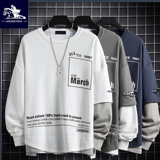 เสื้อยืดคอกลมแขนยาวทรงหลวมสไตล์เกาหลีสําหรับผู้ชาย
