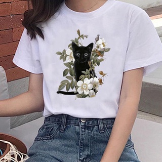 【🔥🔥】เสื้อยืดแขนสั้น พิมพ์ลายกราฟฟิคดอกไม้ และสัตว์ แฟชั่นฤดูร้อน สําหรับผู้หญิง