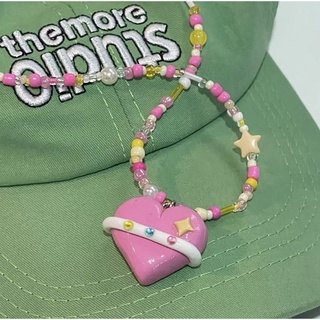 ภาพหน้าปกสินค้าสร้อยลูกปัดจี้ดินปั้น “Pink saturn 💗🪐” | clay necklace ( made to order 7-10 days ) ที่เกี่ยวข้อง