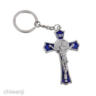 ภาพหน้าปกสินค้า[CHIWANJI]  CROSS CRUCIFIX JESUS SPLIT RING KEY CHAIN Keyring Silver & Blue ที่เกี่ยวข้อง