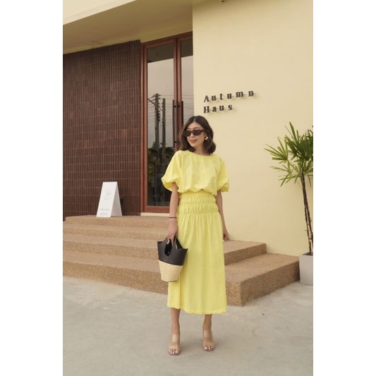 1099-เซ็ตลินิน-เสื้อแขนพองเอวจัมพ์-มาคู่กับกระโปรง